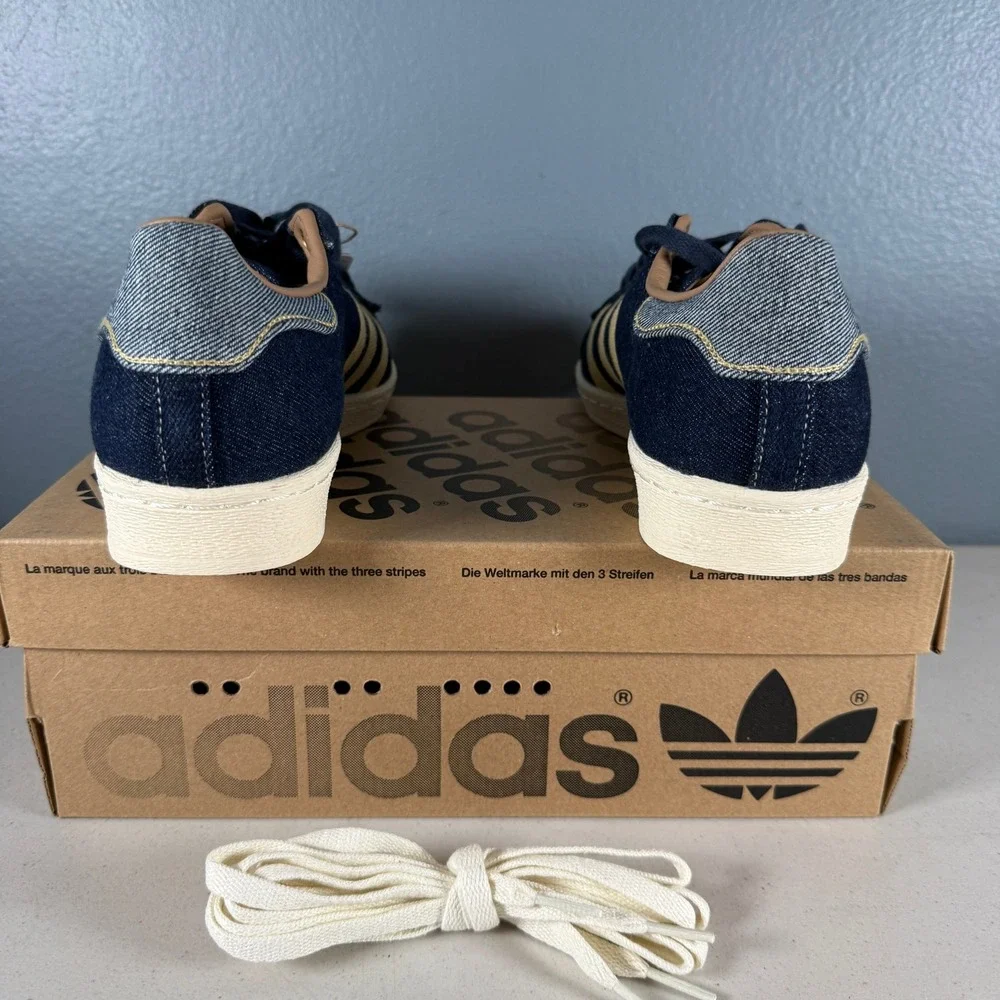 Adidas Superstar Denim‎ Navy Gold Indigo Shell Toe Sneakers GX6351 Size 8 - Picture 6 of 9